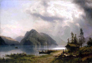  Herman Herzog Landscape with Lake and Mountains - Art Print