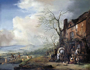  Philips Wouwerman Landscape with Peasants by a Cottage - Art Print