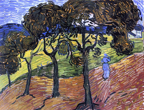  Vincent Van Gogh Landscape with Trees and Figures - Art Print