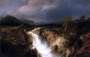  Herman Herzog Landscape with Waterfall - Art Print
