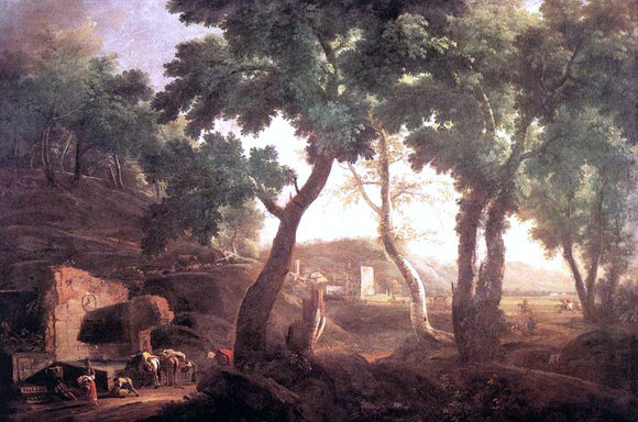 Marco Ricci Landscape with Watering Horses - Art Print