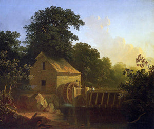  George Caleb Bingham Landscape with Waterwheel and Boy Fishing - Art Print