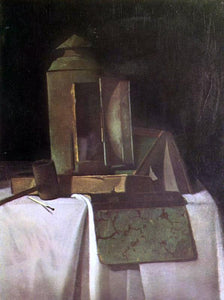  John Frederick Peto Lantern, Books and Corncob Pipe - Art Print