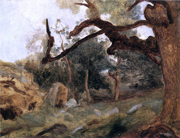  Jean-Baptiste-Camille Corot L'Arbre Tordu, Les Chenes du Mont Usey, Fontainebleau - Art Print