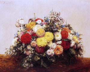  Henri Fantin-Latour Large Vase of Dahlias and Assorted Flowers - Art Print