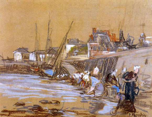  Eugene-Louis Boudin Laundresses in the Port of Honfleur - Art Print