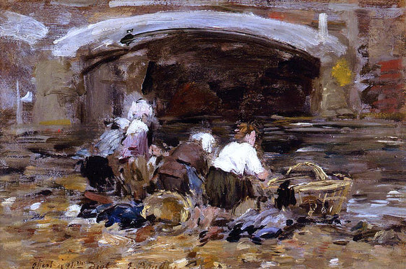  Eugene-Louis Boudin Laundresses near a Bridge - Art Print