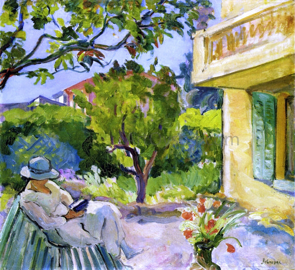  Henri Lebasque Le Cannet, Madame Lebasque Reading in the Garden - Art Print