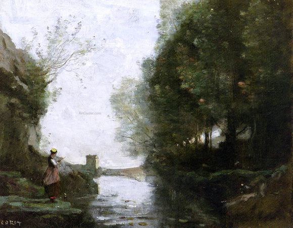  Jean-Baptiste-Camille Corot Le cours d'eau a la tour carree - Art Print