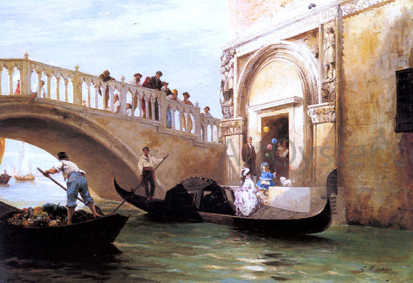  Louis Claude Mouchot Le Depart pour la Promenade a Venise - Art Print