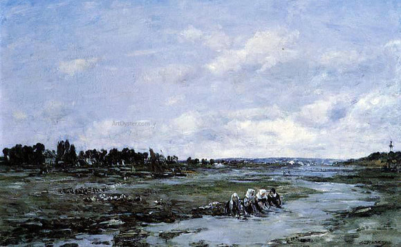  Eugene-Louis Boudin Le Faou: Laundresses on the Banks of the River - Art Print