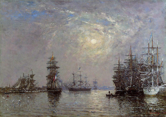  Eugene-Louis Boudin Le Havre: European Basin, Sailing Ships at Anchor, Sunset - Art Print