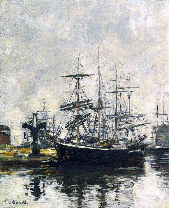  Eugene-Louis Boudin Le Havre, Sailboats at Dock, Bassin de la Barre - Art Print