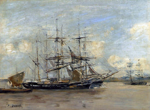  Eugene-Louis Boudin Le Havre, Three Master at Anchor in the Harbor - Art Print