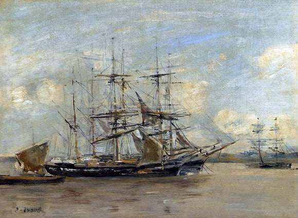  Eugene-Louis Boudin Le Havre, Three Master at Anchor in the Harbor - Art Print