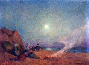  Ferdinand Du Puigaudeau Le Pouldu, Woman on the Beach beside a Fire - Art Print
