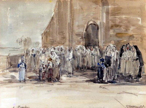  Eugene-Louis Boudin Leaving Mass at Plougastel - Art Print