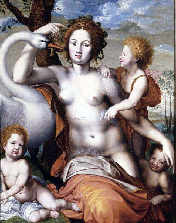  Vincent Sellaer Leda with Swan and Children - Art Print