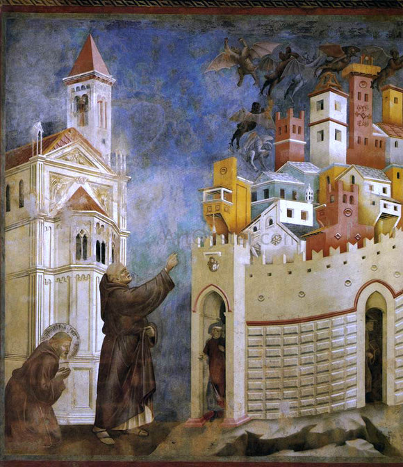  Giotto Di Bondone Legend of St Francis: 10. Exorcism of the Demons at Arezzo (Upper Church, San Francesco, Assisi) - Art Print