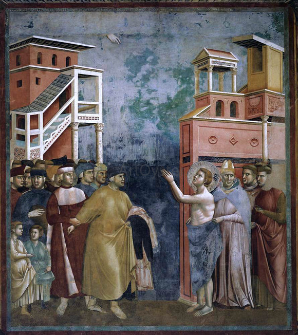  Giotto Di Bondone Legend of St Francis: 5. Renunciation of Wordly Goods (Upper Church, San Francesco, Assisi) - Art Print