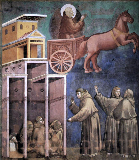  Giotto Di Bondone Legend of St Francis: 8. Vision of the Flaming Chariot (Upper Church, San Francesco, Assisi) - Art Print