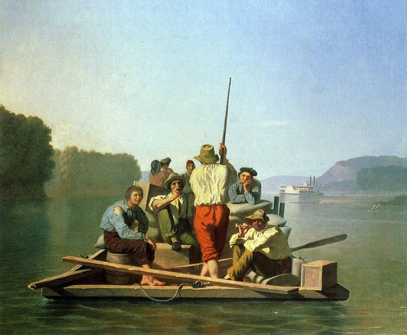  George Caleb Bingham Lighter Relieving the Steamboat Aground - Art Print
