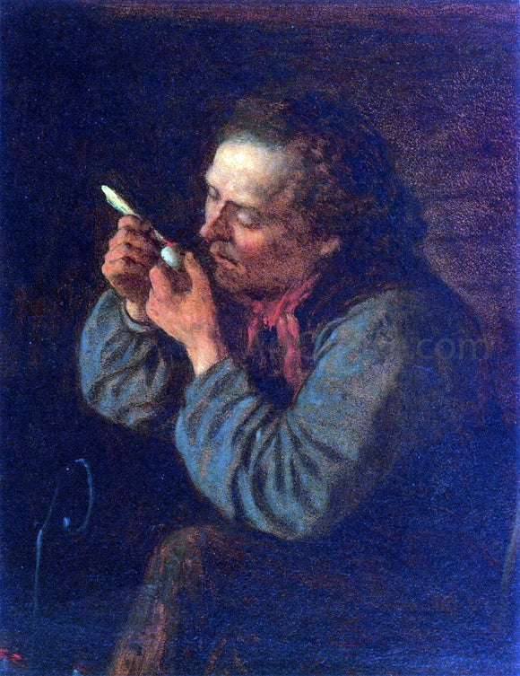  Eastman Johnson Lighting His Pipe - Art Print