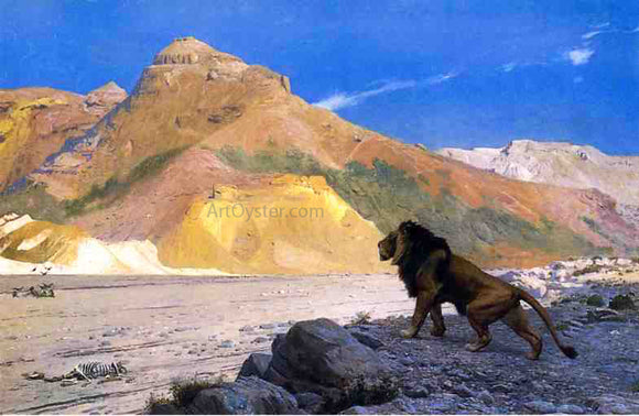  Jean-Leon Gerome Lion on a Cliff - Art Print
