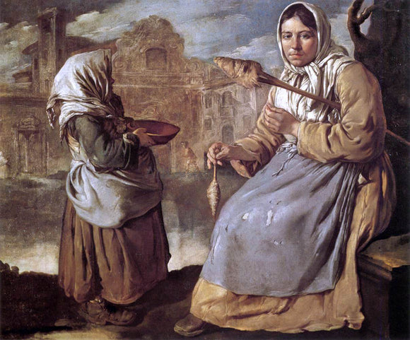  Giacomo Ceruti Little Beggar Girl and Woman Spinning - Art Print
