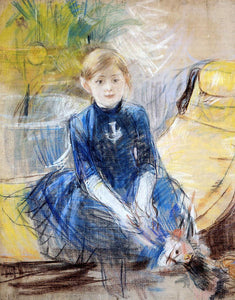  Berthe Morisot A Little Girl in a Blue Dress - Art Print