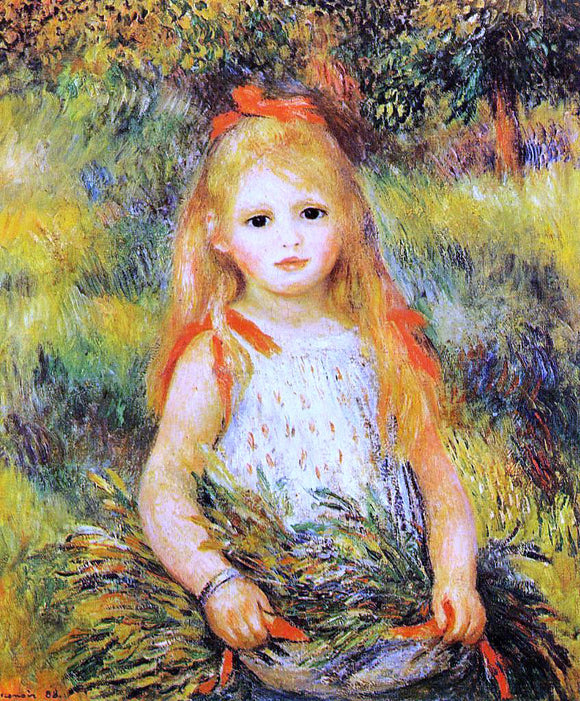  Pierre Auguste Renoir Little Girl with a Spray of Flowers - Art Print