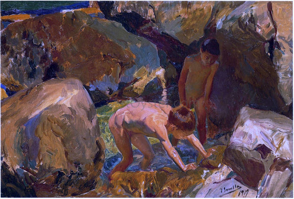  Joaquin Sorolla Y Bastida Looking for Shellfish - Art Print