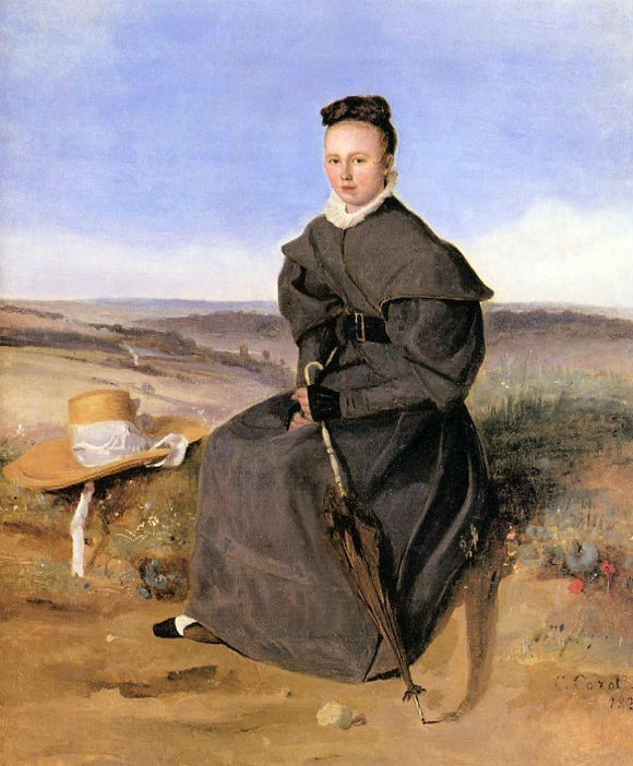  Jean-Baptiste-Camille Corot Louise Harduin in Mourning (also known as Young Girl Sitting in the Country) - Art Print