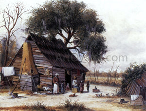  William Aiken Walker Louisiana Cabin Scene with Stretched Hide on Weatherboard and Stock Chimney Covered with Clay - Art Print