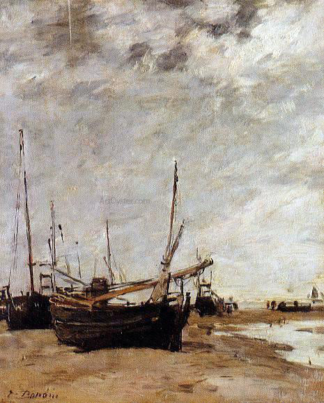  Eugene-Louis Boudin Low Tide, Grounded Sailboats - Art Print