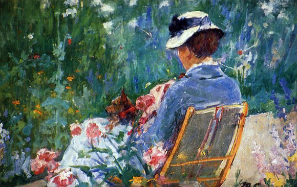  Mary Cassatt Lydia Seated in the Garden with a Dog in Her Lap - Art Print