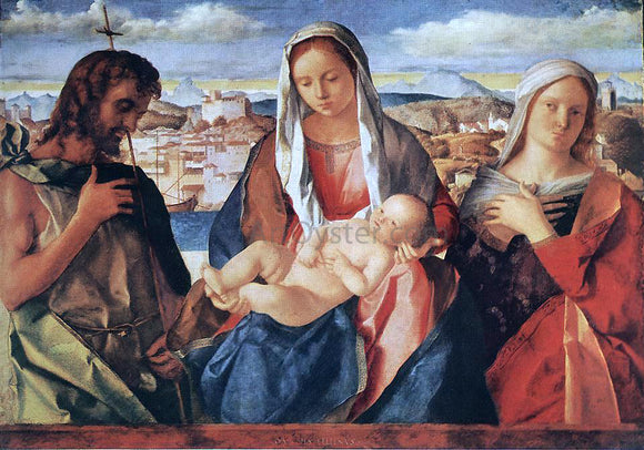  Giovanni Bellini Madonna and Child with St. John the Baptist and a Saint - Art Print