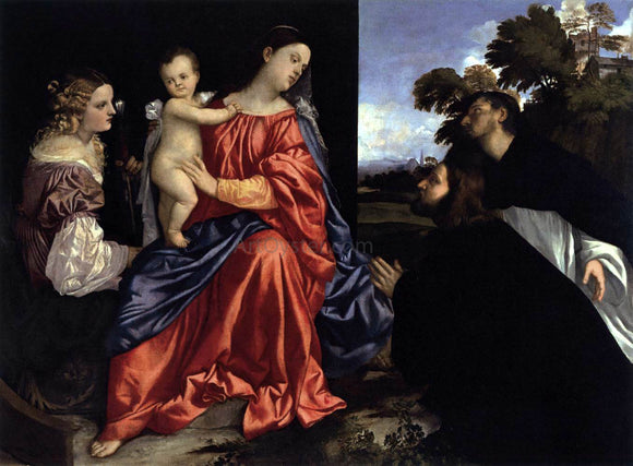  Titian Madonna and Child with Sts Catherine and Dominic and a Donor - Art Print