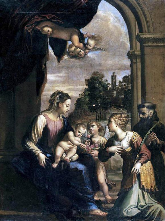  Francesco Brizio Madonna and Child with Sts Catherine and Francis - Art Print