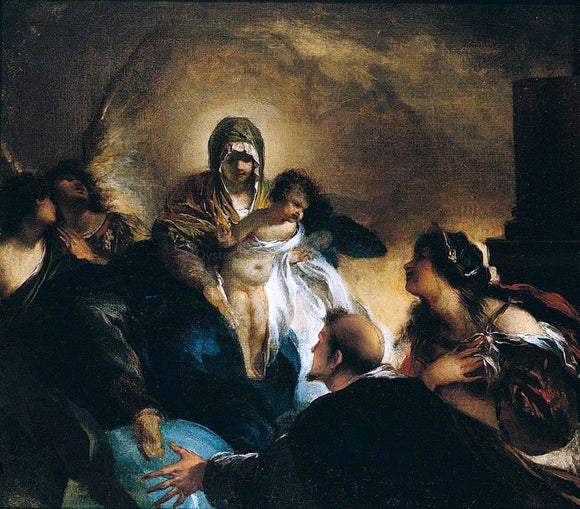  Francesco Maffei Madonna and Child with Sts Dominic and Catherine - Art Print
