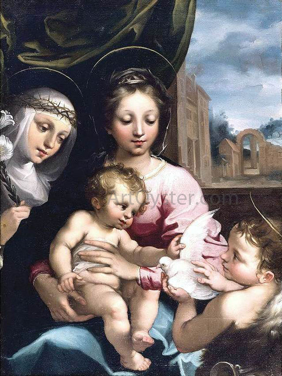  Rutilio Manetti Madonna and Child with the Infant St John the Baptist and St Catherine of Siena - Art Print