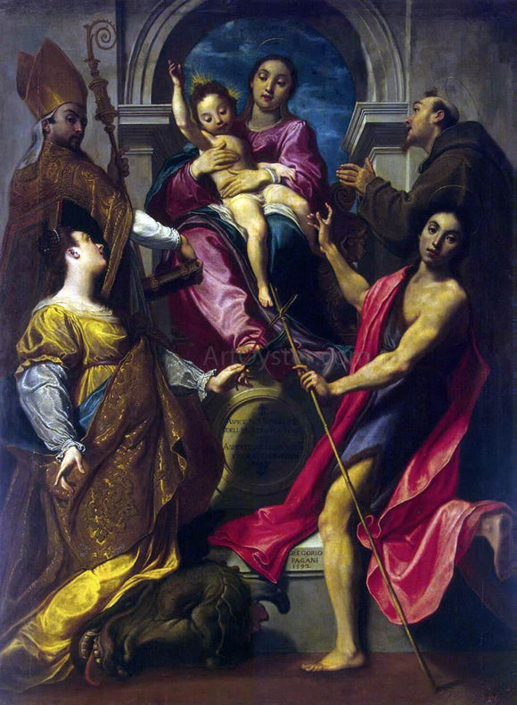  Gregorio Pagani Madonna and the Child with Saints - Art Print