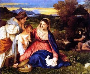  Titian Madonna of the Rabbit (also known as Madonna and Child with St. Catherine and a Rabbit) - Art Print