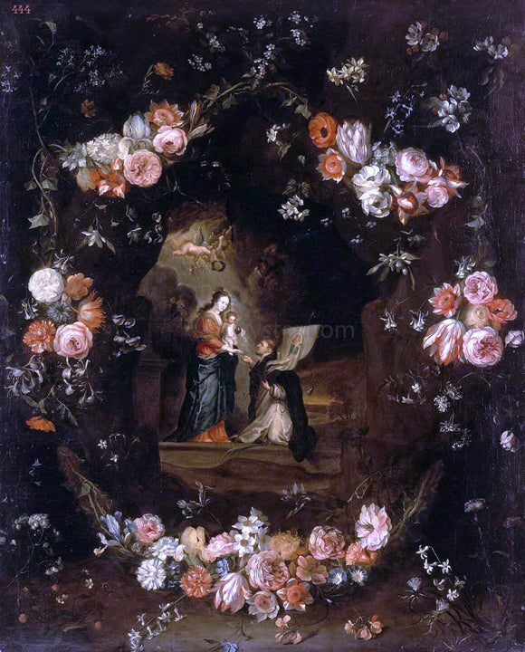  Jan Van I Kessel Madonna with the Child and St Ildephonsus Framed with a Garland of Flowers - Art Print