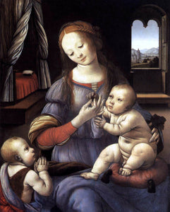 Lorenzo Di Credi Madonna with the Christ Child and St John the Baptist - Art Print