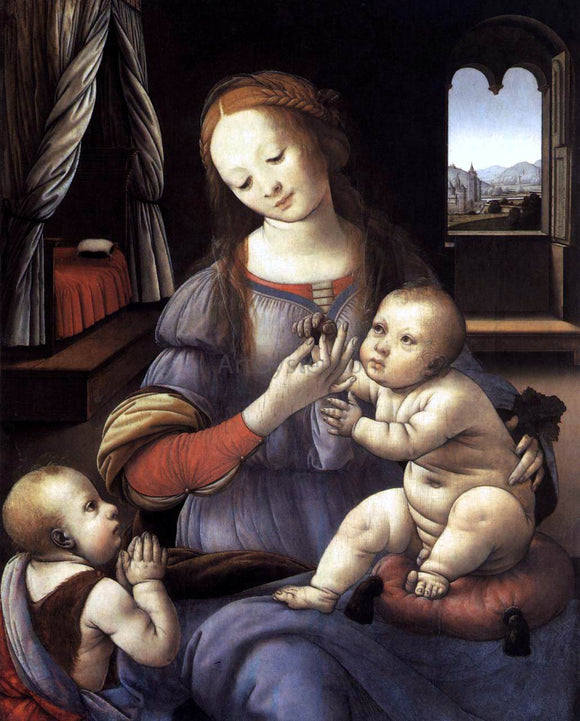  Lorenzo Di Credi Madonna with the Christ Child and St John the Baptist - Art Print