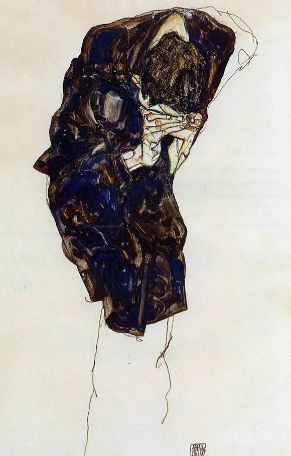  Egon Schiele Man Bencind Down Deeply - Art Print