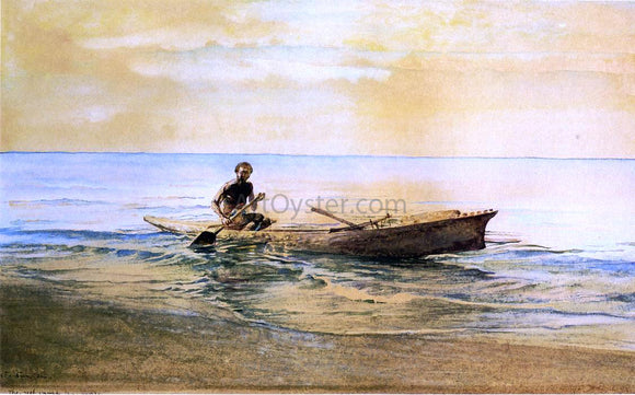  John La Farge Man in Canoe, Samoa - Art Print