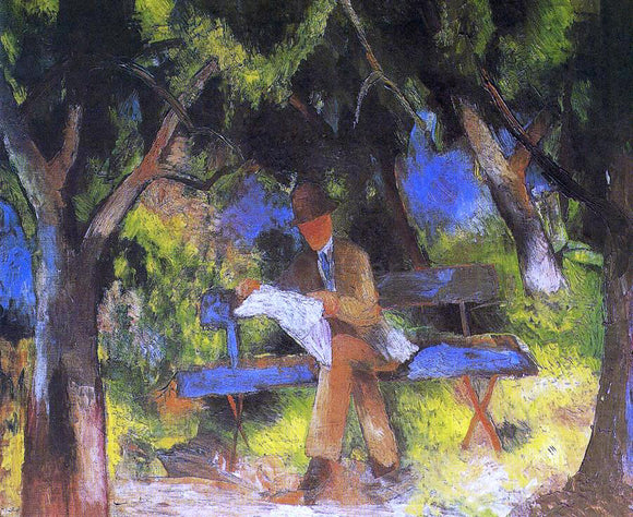  August Macke Man Reading in a Park - Art Print