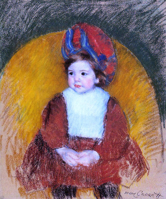  Mary Cassatt Margot in a Dark Red Costume Seated on a Round Backed Chair - Art Print